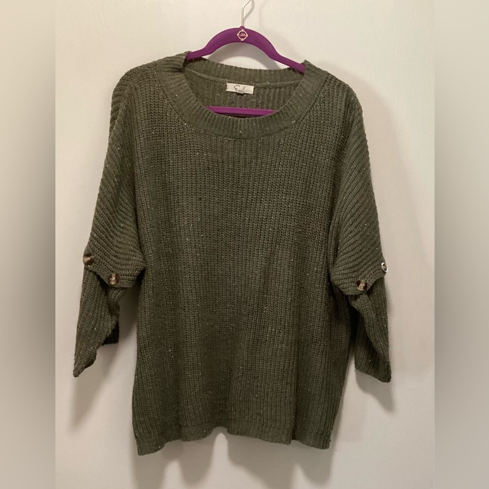Easel Olive Green Confetti Sweater with Adjustable Sleeves